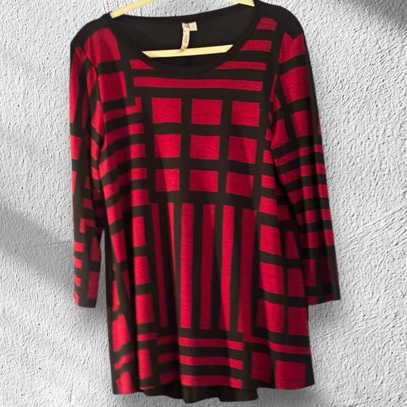 Comfy USA Long Sleeve Tunic Top Size M Abstract Pattern Lagenlook Red Black - Picture 12 of 12